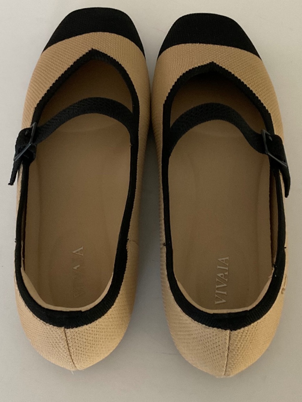 VIVAIA Margot Mary-Jane Square-Toe Ballet Flats Nude Peach/Black Size EU 39.5 - Picture 3 of 11